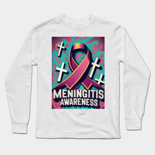 Meningitis Awareness Ribbon with Pink Swirls Background Long Sleeve T-Shirt